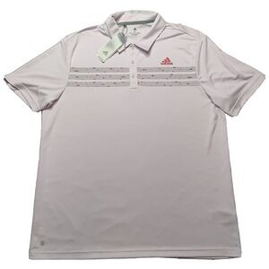 ADIDAS AEROREADY Men Size XL Almost Pink‎ Chest Print Golf Polo Shirt NEW